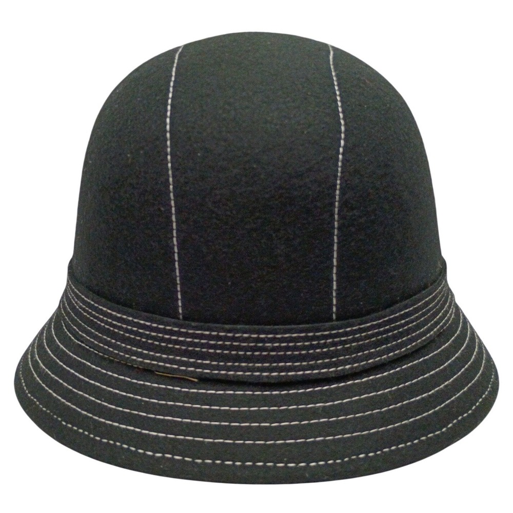 Peter Grimm O/S Black Wool Elasta Fit Contrast Stitch Detail Cloche Hat Village